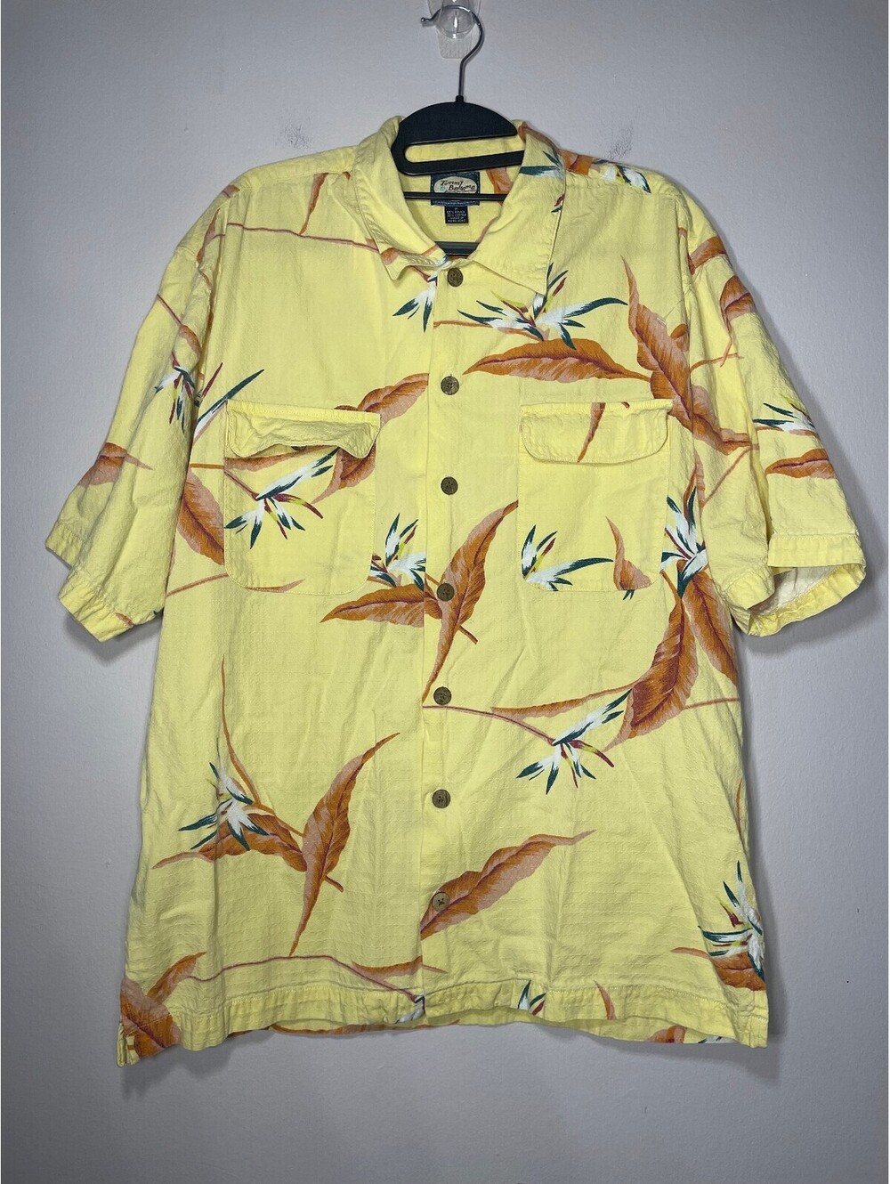 Tommy Bahama Yellow Camp Shirt Tropical Coastal Resort M